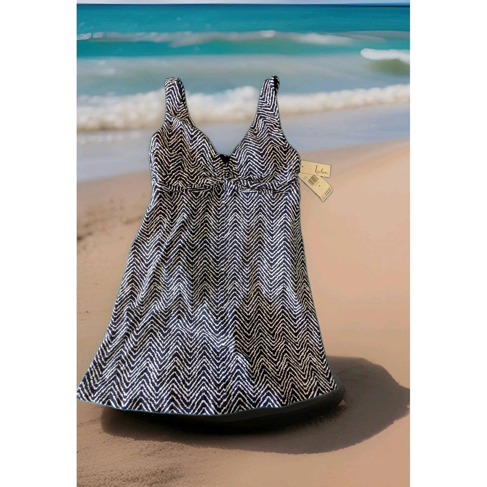 Leilani Swim Dress  Swimsuit 1-Piece Blue Zigzag Women’s Size 6 New W/Tags